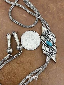 Vtg Carlisle Jewelry Albuquerque 925 Polo Tie Turquoise Mesh Chain Necklace 34