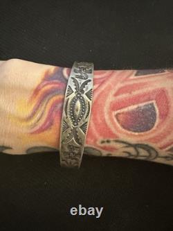 Vtg Coin. 900 Silver NA Navajo Whirling Logs Thunderbird Cuff Bracelet, 5in Long