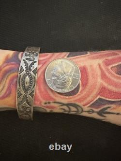 Vtg Coin. 900 Silver NA Navajo Whirling Logs Thunderbird Cuff Bracelet, 5in Long