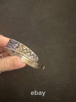 Vtg Coin. 900 Silver NA Navajo Whirling Logs Thunderbird Cuff Bracelet, 5in Long