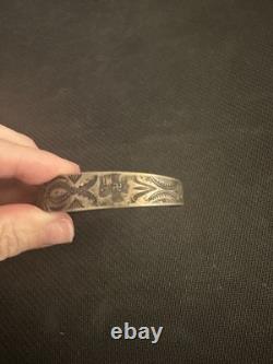 Vtg Coin. 900 Silver NA Navajo Whirling Logs Thunderbird Cuff Bracelet, 5in Long
