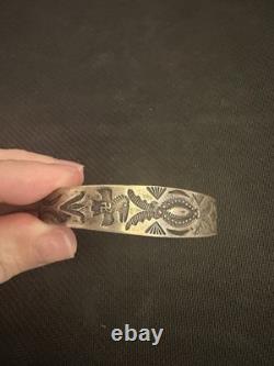 Vtg Coin. 900 Silver NA Navajo Whirling Logs Thunderbird Cuff Bracelet, 5in Long