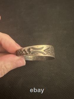 Vtg Coin. 900 Silver NA Navajo Whirling Logs Thunderbird Cuff Bracelet, 5in Long