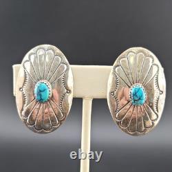 Vtg Concho Earrings Clip-on Navajo Sterling Silver Native American Jewelry