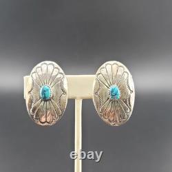 Vtg Concho Earrings Clip-on Navajo Sterling Silver Native American Jewelry