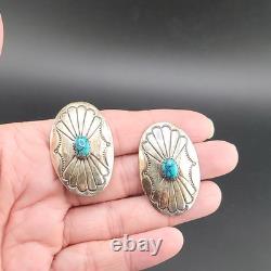 Vtg Concho Earrings Clip-on Navajo Sterling Silver Native American Jewelry
