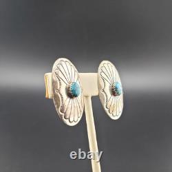 Vtg Concho Earrings Clip-on Navajo Sterling Silver Native American Jewelry