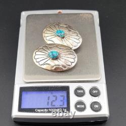 Vtg Concho Earrings Clip-on Navajo Sterling Silver Native American Jewelry