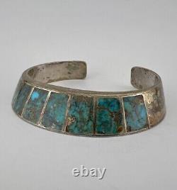 Vtg Contemporary Navajo Sterling Silver Red Mountain Turquoise Cuff Bracelet