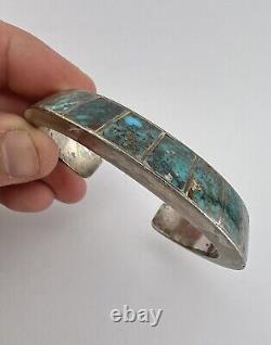 Vtg Contemporary Navajo Sterling Silver Red Mountain Turquoise Cuff Bracelet