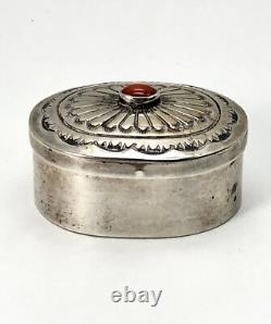 Vtg Ernest Bilagody Navajo Sterling Silver Red Coral Trinket Jewelry Pill Box