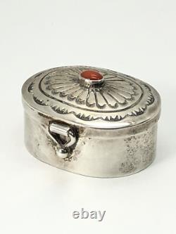 Vtg Ernest Bilagody Navajo Sterling Silver Red Coral Trinket Jewelry Pill Box