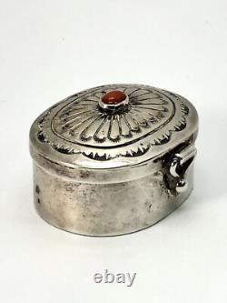 Vtg Ernest Bilagody Navajo Sterling Silver Red Coral Trinket Jewelry Pill Box