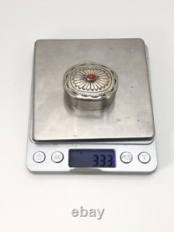 Vtg Ernest Bilagody Navajo Sterling Silver Red Coral Trinket Jewelry Pill Box