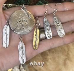 Vtg Fred Guerrero Native American 925 Silver Jewelry Set 30 In Necklace/Earrings