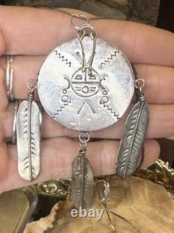 Vtg Fred Guerrero Native American 925 Silver Jewelry Set 30 In Necklace/Earrings