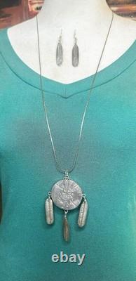 Vtg Fred Guerrero Native American 925 Silver Jewelry Set 30 In Necklace/Earrings