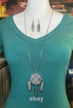 Vtg Fred Guerrero Native American 925 Silver Jewelry Set 30 In Necklace/Earrings