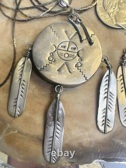 Vtg Fred Guerrero Native American 925 Silver Jewelry Set 30 In Necklace/Earrings