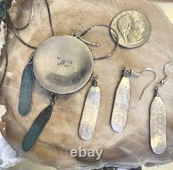 Vtg Fred Guerrero Native American 925 Silver Jewelry Set 30 In Necklace/Earrings