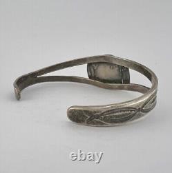 Vtg Fred Harvey Navajo Coin Silver Stamped Royston Turquoise Cuff Bracelet