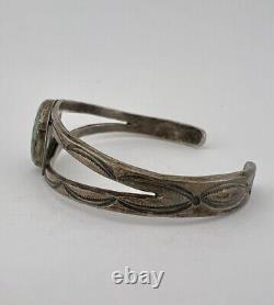 Vtg Fred Harvey Navajo Coin Silver Stamped Royston Turquoise Cuff Bracelet