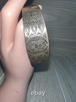 Vtg Fred Harvey Navajo Coin Silver Thunderbird Stamped Kachina Cuff Bracelet