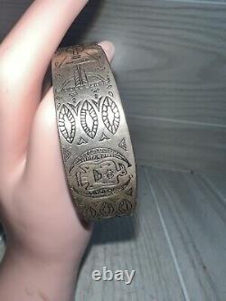 Vtg Fred Harvey Navajo Coin Silver Thunderbird Stamped Kachina Cuff Bracelet