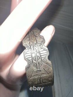 Vtg Fred Harvey Navajo Coin Silver Thunderbird Stamped Kachina Cuff Bracelet