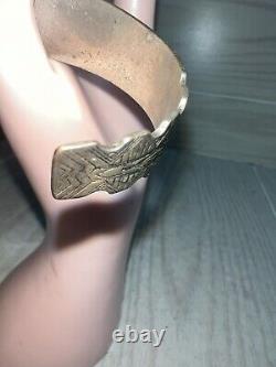 Vtg Fred Harvey Navajo Coin Silver Thunderbird Stamped Kachina Cuff Bracelet