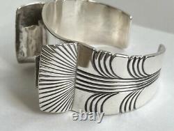 Vtg Handmade Native American Navajo Sterling Silver Modern Design Cuff Watchband