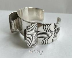 Vtg Handmade Native American Navajo Sterling Silver Modern Design Cuff Watchband