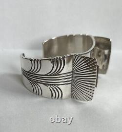 Vtg Handmade Native American Navajo Sterling Silver Modern Design Cuff Watchband