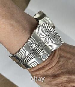 Vtg Handmade Native American Navajo Sterling Silver Modern Design Cuff Watchband