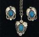 Vtg Handmade Navajo Sterling Silver 925 Turquoise Necklace and Earring Set