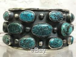 Vtg Huge Navajo Sterling Silver Cluster Spiderweb Turquoise Cuff Bracelet 87g