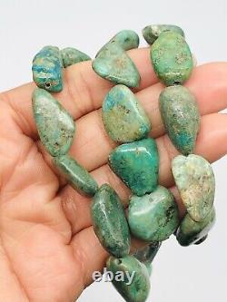 Vtg Indian Native American Green Turquoise Beads Nuggets Necklace 74.9g