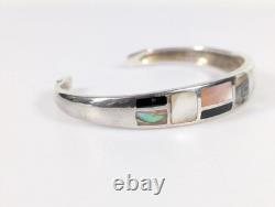 Vtg LT Native American Style Inlay Sterling Silver Cuff Bracelet 6.5 READ