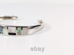 Vtg LT Native American Style Inlay Sterling Silver Cuff Bracelet 6.5 READ