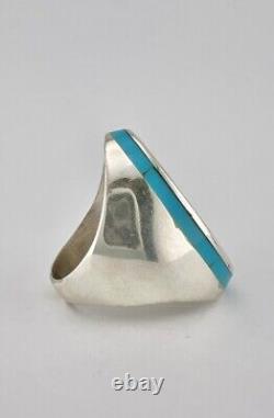 Vtg Larry Watchman Navajo Cardinal Sterling Silver Flush Turquoise Coral Ring