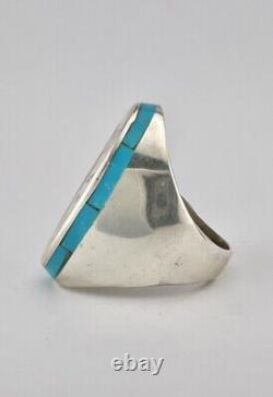 Vtg Larry Watchman Navajo Cardinal Sterling Silver Flush Turquoise Coral Ring