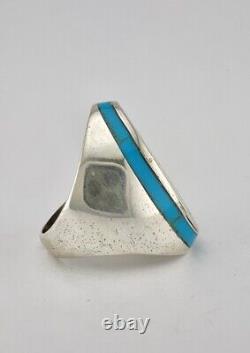 Vtg Larry Watchman Navajo Sterling Silver Flush Turquoise Flying Eagle Ring