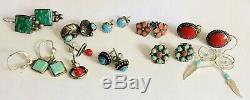 Vtg Lot 10 Pair Native American Sterling Silver 925 Earrings Posts Turquoise