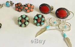 Vtg Lot 10 Pair Native American Sterling Silver 925 Earrings Posts Turquoise