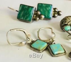 Vtg Lot 10 Pair Native American Sterling Silver 925 Earrings Posts Turquoise