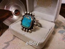 Vtg Mens Navajo Water Spiderweb Morenci Turquoise Sterling Silver Ring Size 10.5