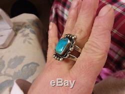 Vtg Mens Navajo Water Spiderweb Morenci Turquoise Sterling Silver Ring Size 10.5