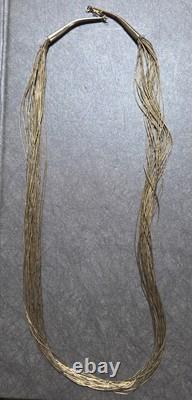 Vtg NATIVE AMERICAN Liquid Sterling Silver 27 Strand Beaded Necklace 40g 30