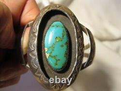 Vtg Nat Amer Turquoise Signed Hand-stamped Shadowbox Cuff Bracelet Classic