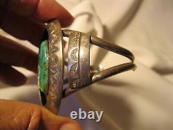 Vtg Nat Amer Turquoise Signed Hand-stamped Shadowbox Cuff Bracelet Classic